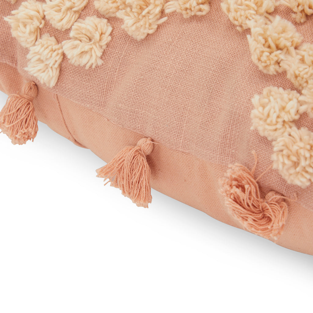 Pink + Tan Pom Pom Lumbar Pillow