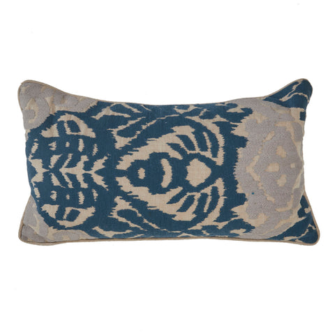 Blue & Grey Ikat Pattern Lumbar Pillow