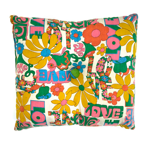 Yellow Pink & Green Colorful Graphic Hippie Love Pillow