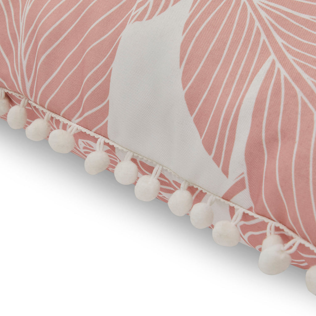 Pink Tropical Leaves Pillow with Tassels