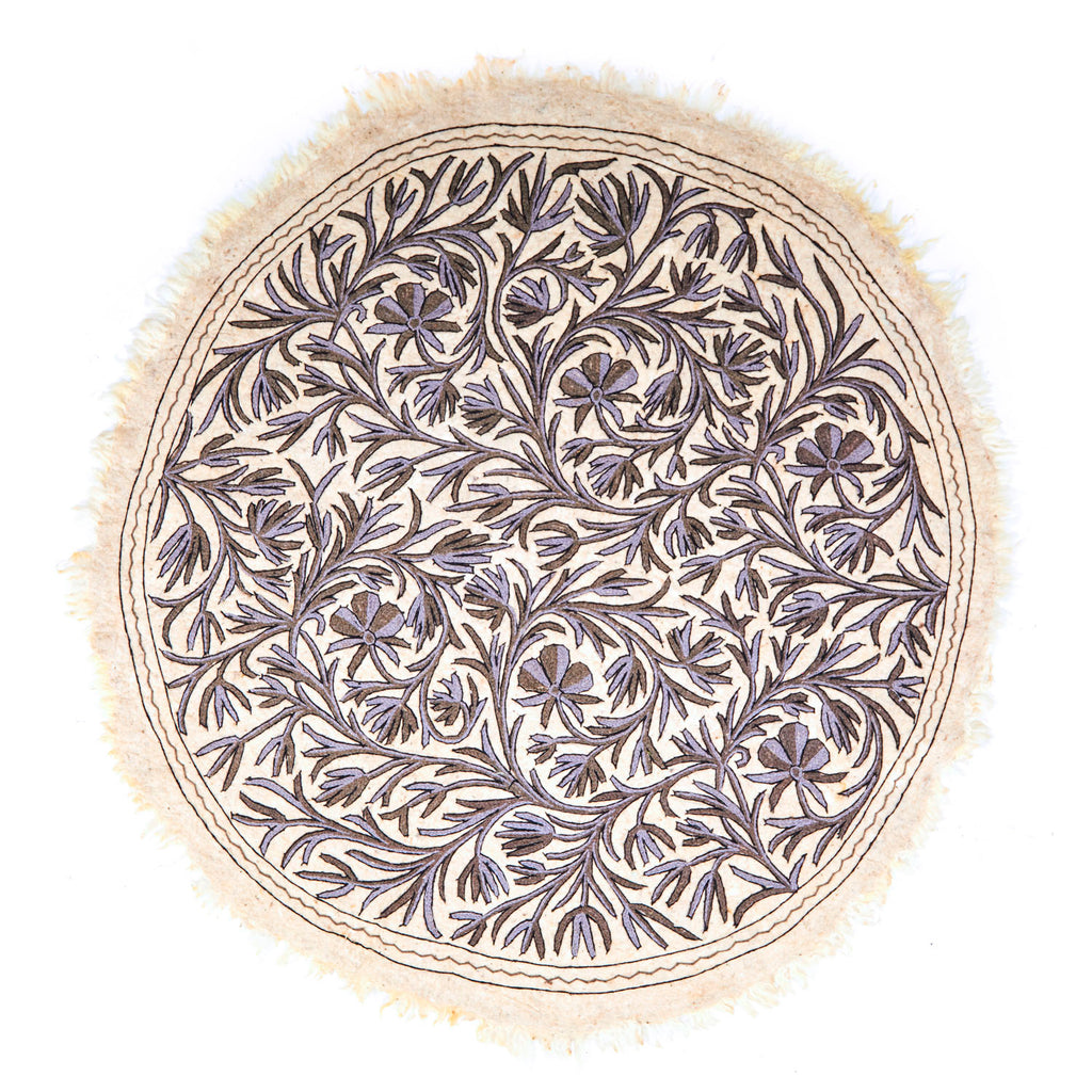 Round Cream and Grey Branch Rug