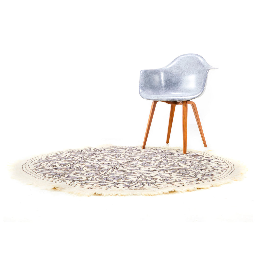 Round Cream and Grey Branch Rug