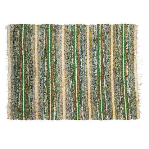 Green Tan Stripe Fringed Rug
