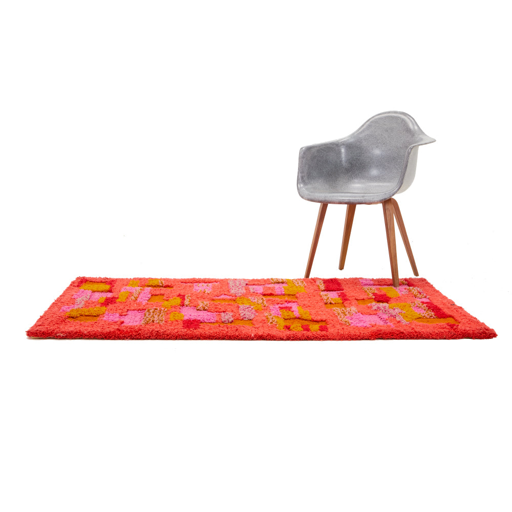 Red & Pink Abstract Vintage Shag Rug