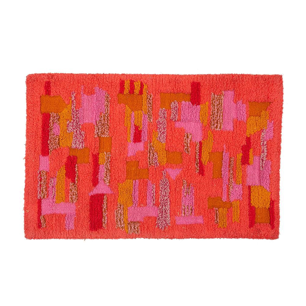 Red & Pink Abstract Vintage Shag Rug