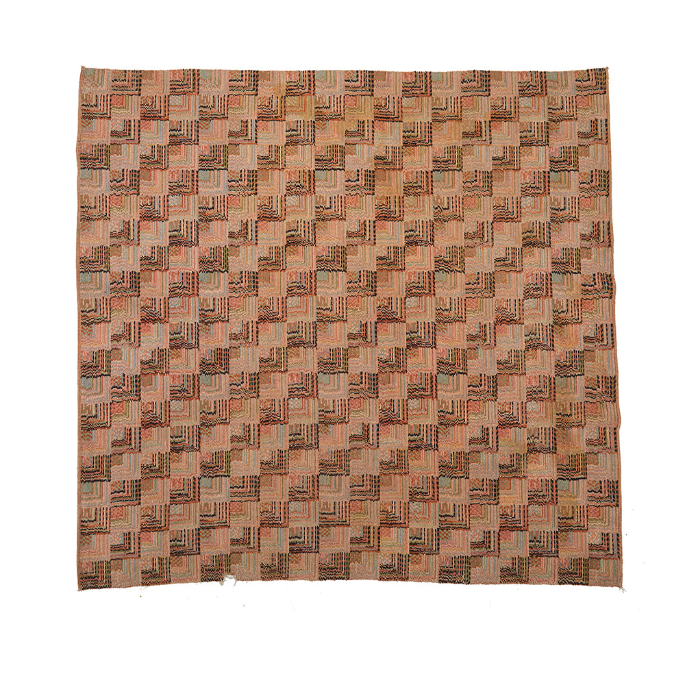 Brown & Orange Deco Checker Square Rug