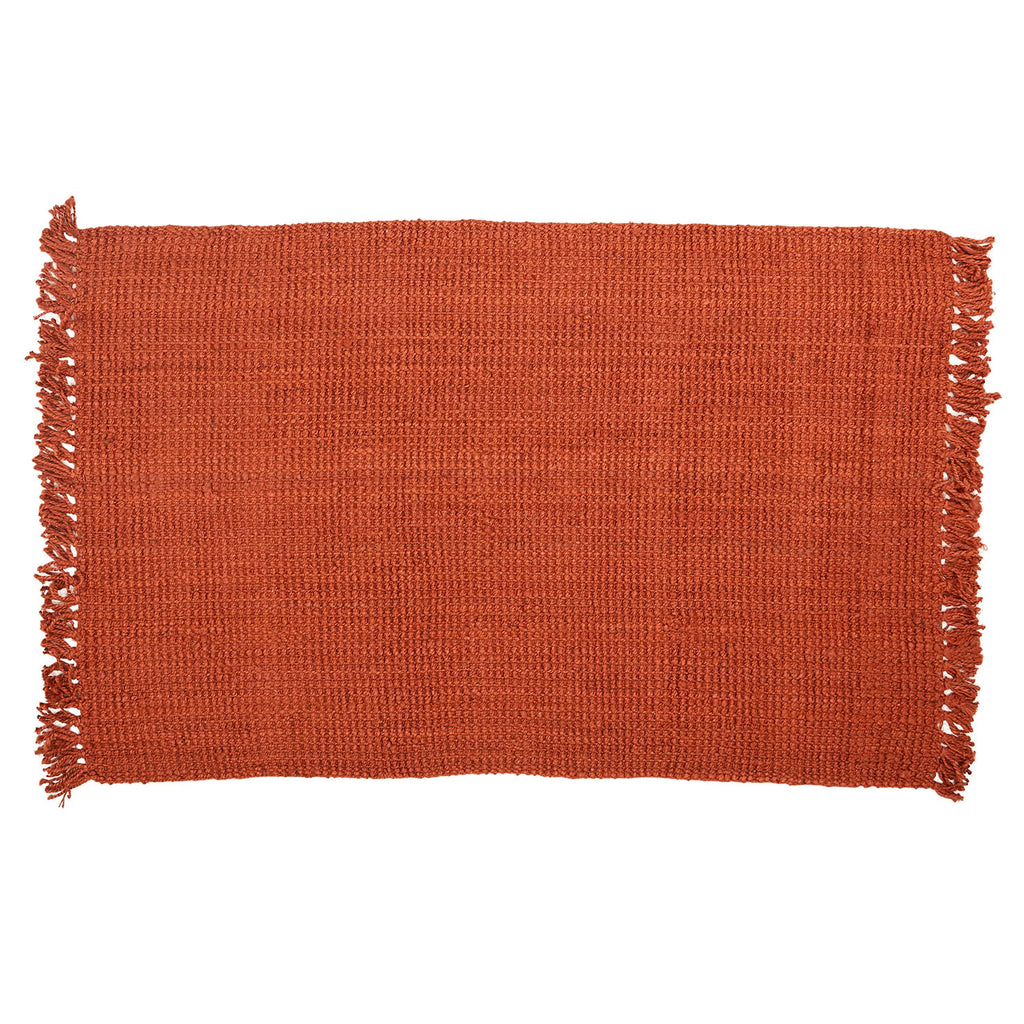 Orange Rust Fiber Woven Knotted Rug