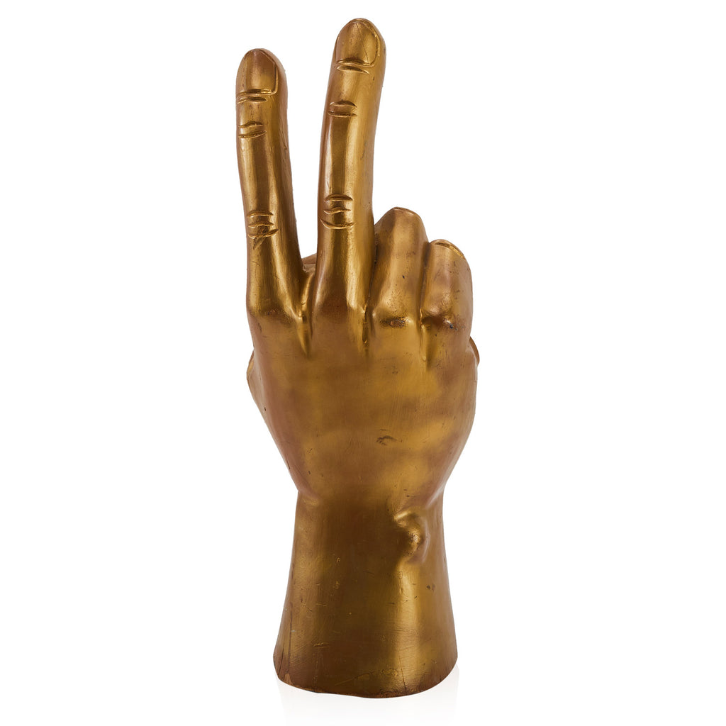 Gold Peace Sign Oversized Hand Sculpture