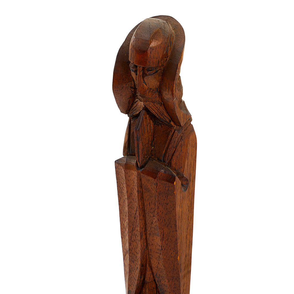 Wood Dark Thin Carved Priest Sculpture
