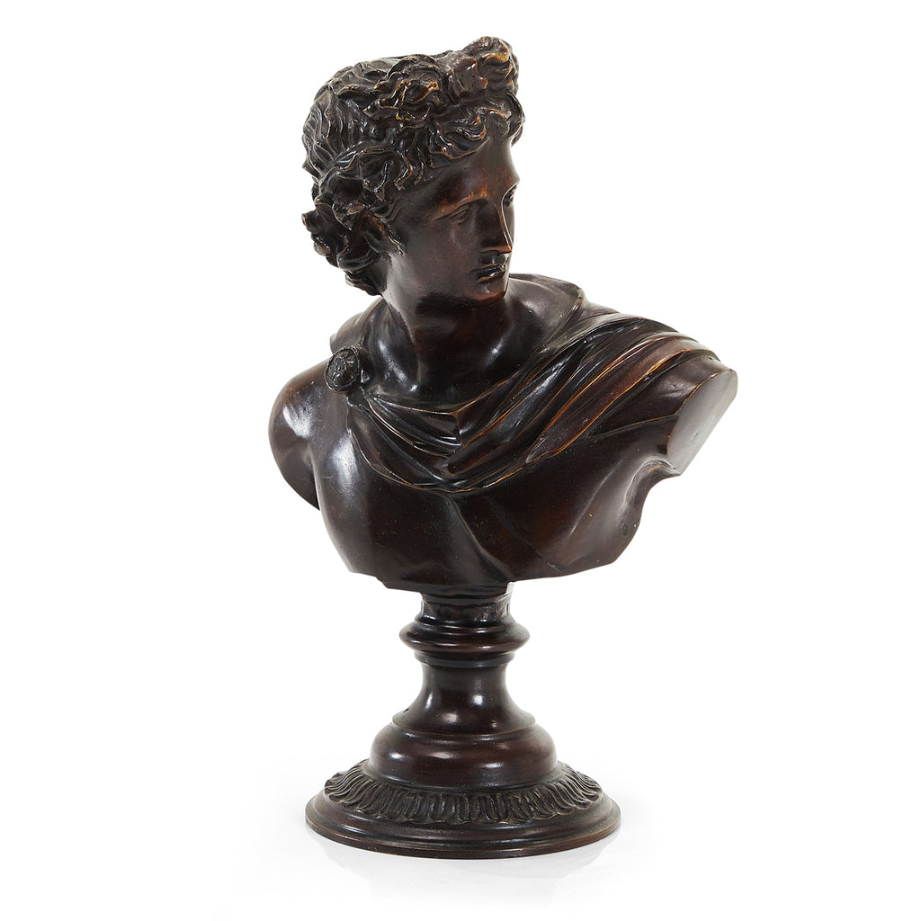 Brown Carved Grecian Apollo Bust