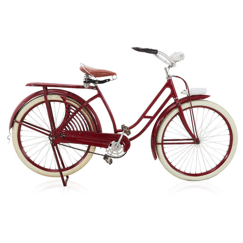 Vintage 50s Red Cruiser Bicycle with Wheel Cover