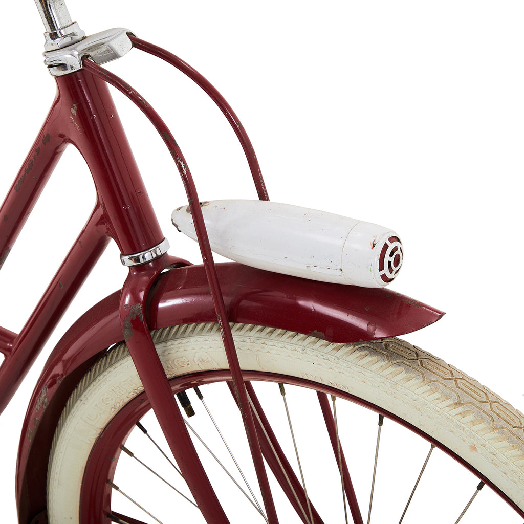 Vintage 50s Red Cruiser Bicycle with Wheel Cover