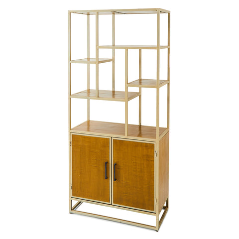 Tan Gold Bookshelf Single Unit with Wood Cabinet