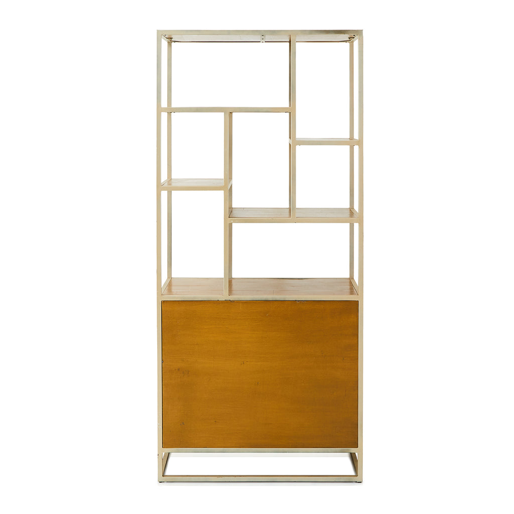 Tan Gold Bookshelf Single Unit with Wood Cabinet