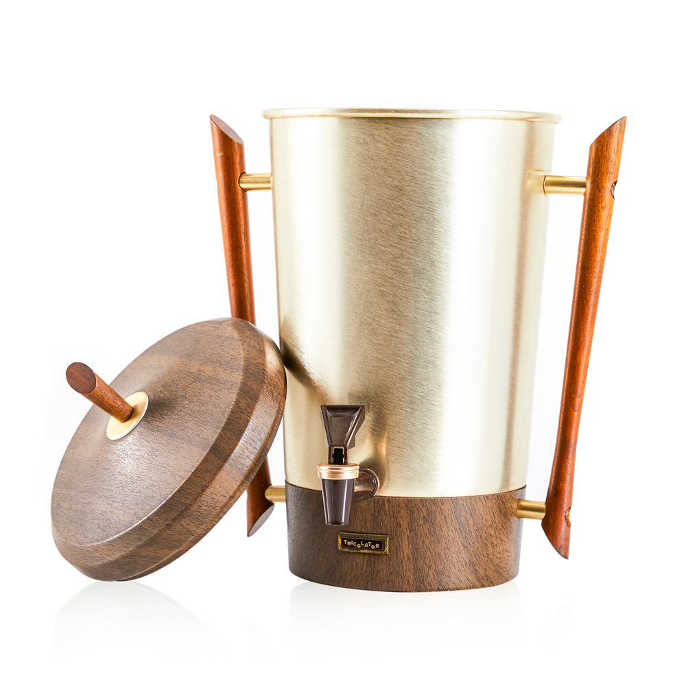 Mid-Century Modern Gold And Teak Coffee Percolator