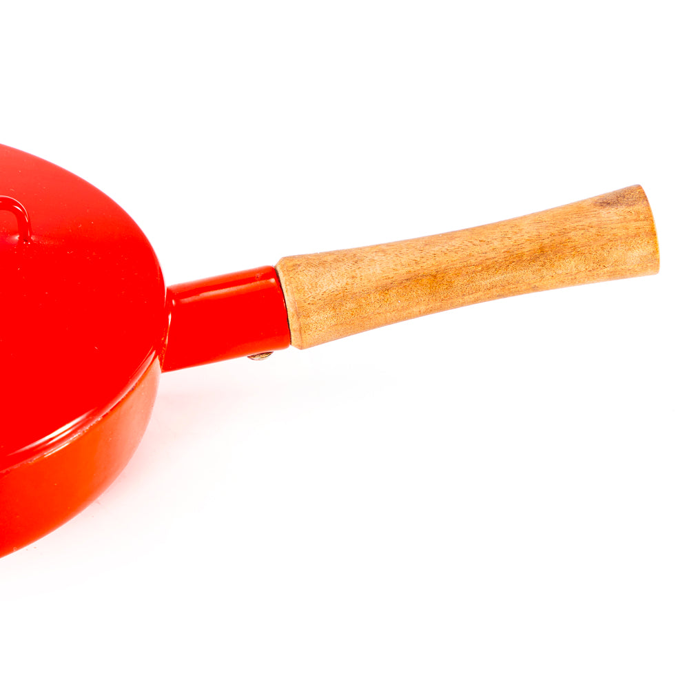 Mid Century Red + Wood Handle Skillet with Lid