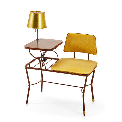 Telephone Table with Gold Chair and Small Lamp