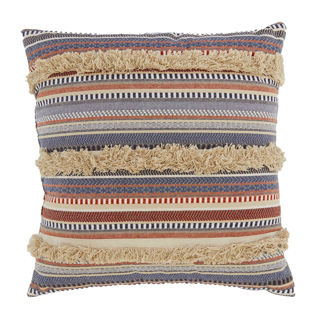 Brown & Blue Stripe Fringe Pillow