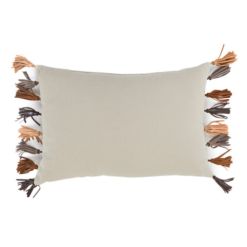 Tan Pillow with Brown Leather Tassels