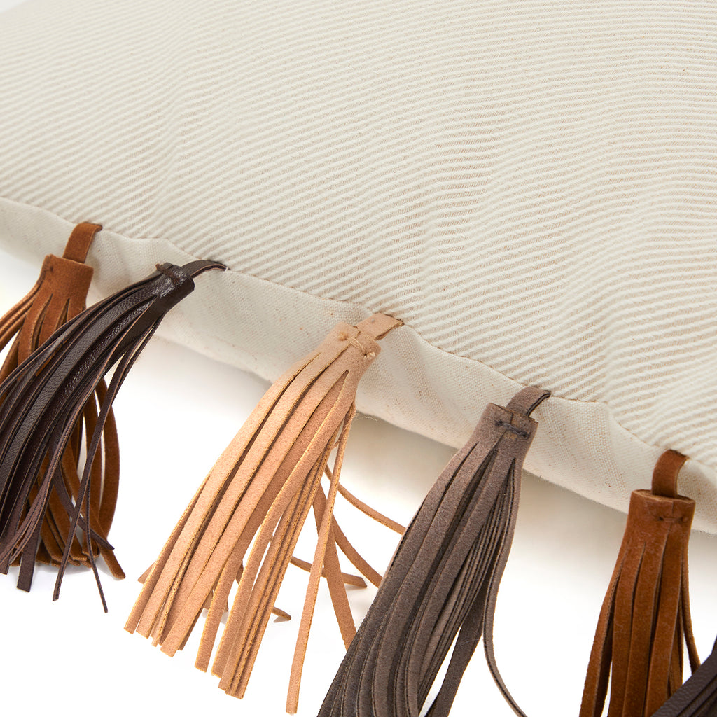 Tan Pillow with Brown Leather Tassels