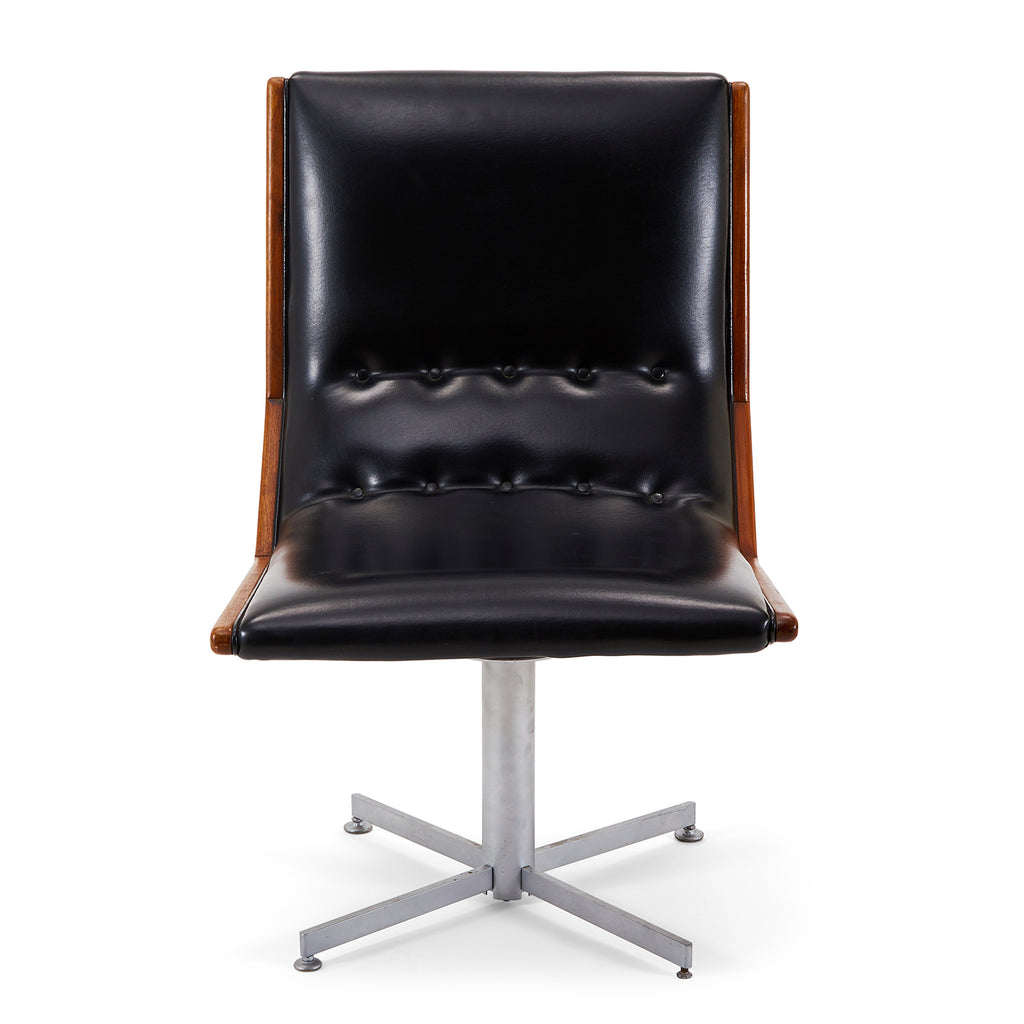 Black Leather Mid Century Armless Side Chair