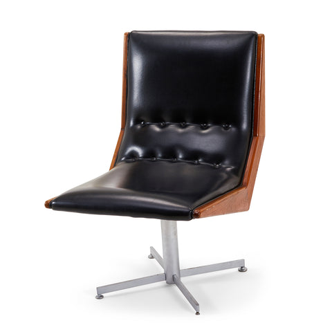 Black Leather Mid Century Armless Side Chair