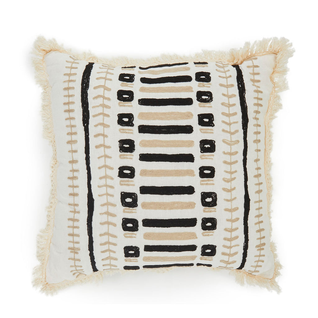 Cream Tribal Pattern Pillow with Fringe