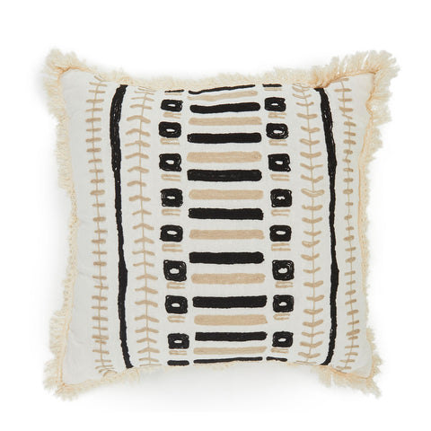 Cream Tribal Pattern Pillow with Fringe