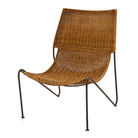 Tan Woven Bamboo Lounge Chair