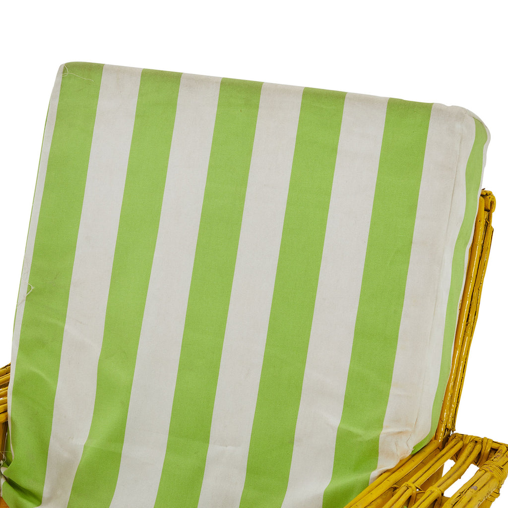 Yellow Wicker & Green Stripe Outdoor Lounge Chair