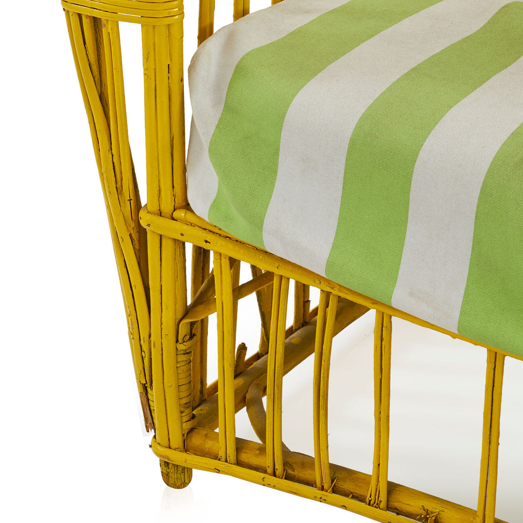 Yellow Wicker & Green Stripe Outdoor Lounge Chair