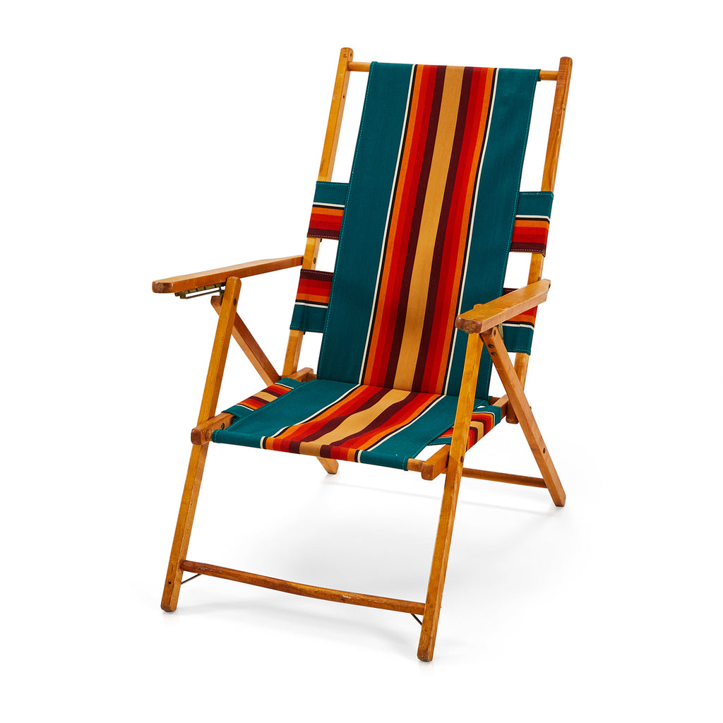 Green & Red Striped Canvas Folding Beach Chair