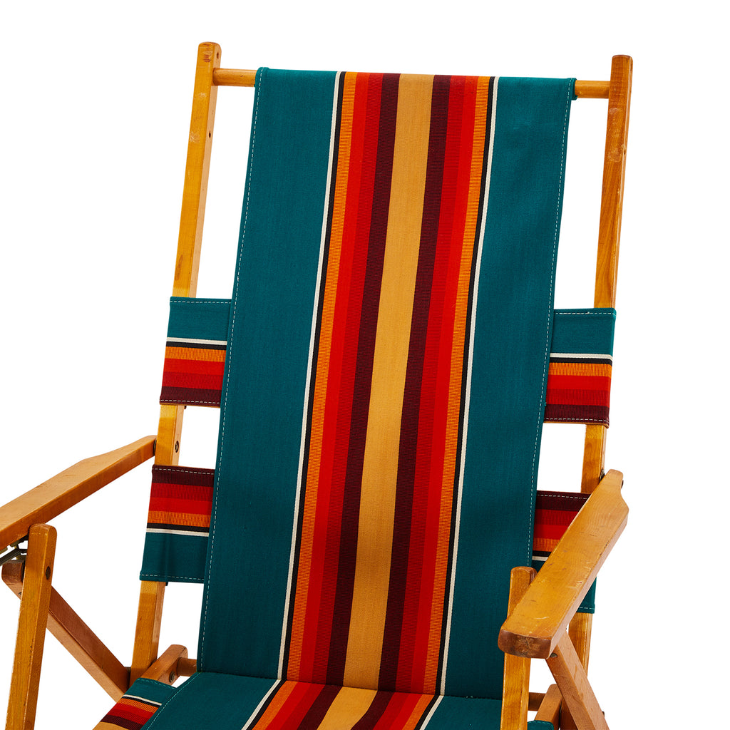 Green & Red Striped Canvas Folding Beach Chair