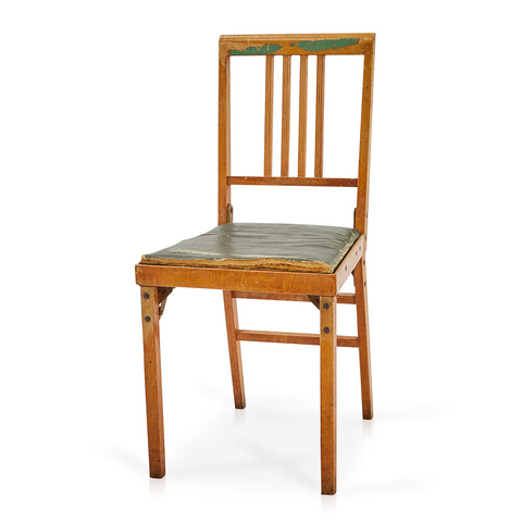 Rustic Wood with Green Seat Folding Chair