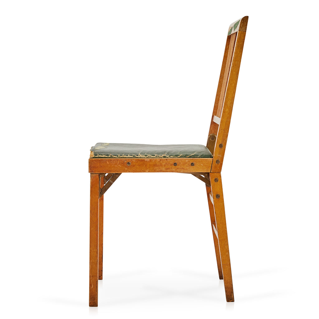Rustic Wood with Green Seat Folding Chair