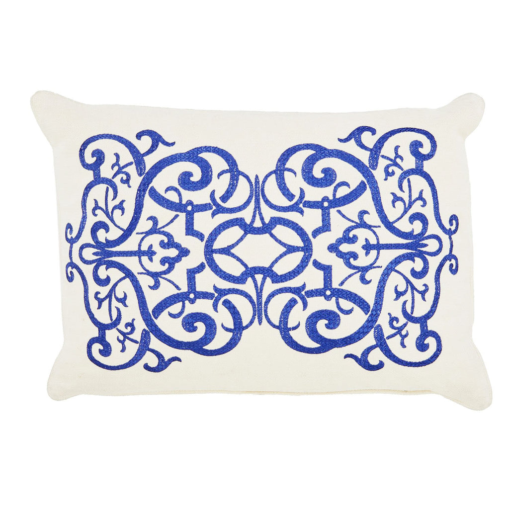 Cream Blue Swirl Pillow