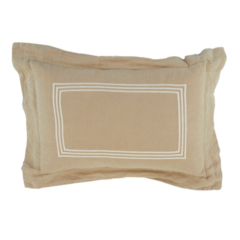 Tan + White Square Print Linen Lumbar Pillow