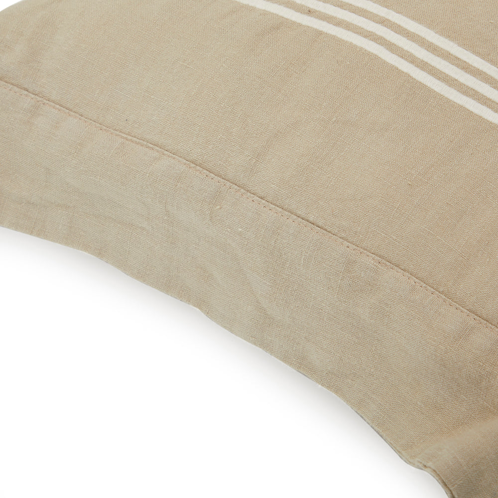 Tan + White Square Print Linen Lumbar Pillow