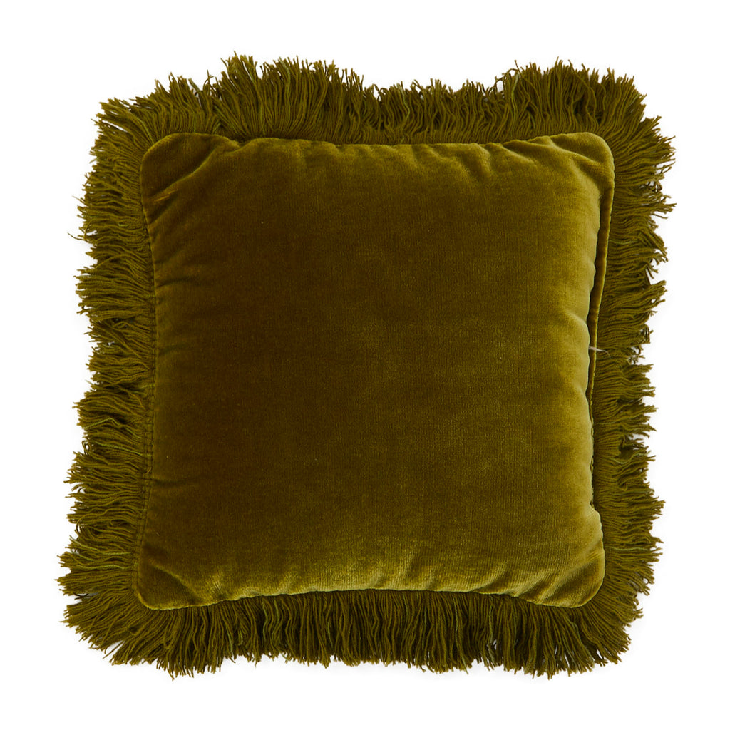 Dark Green Velvet Fringe Pillow