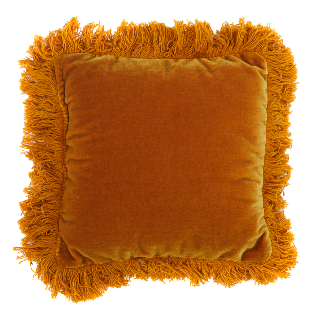 Yellow-Orange Velvet Fringe Pillow