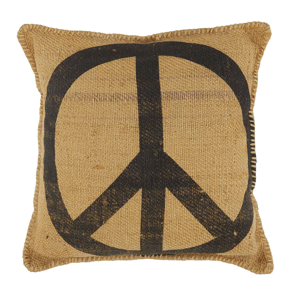 Peace Prop Tan Burlap Peace Sign Pillow - Gil & Roy Props