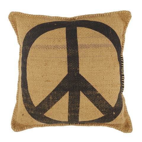 Tan Burlap Peace Sign Pillow