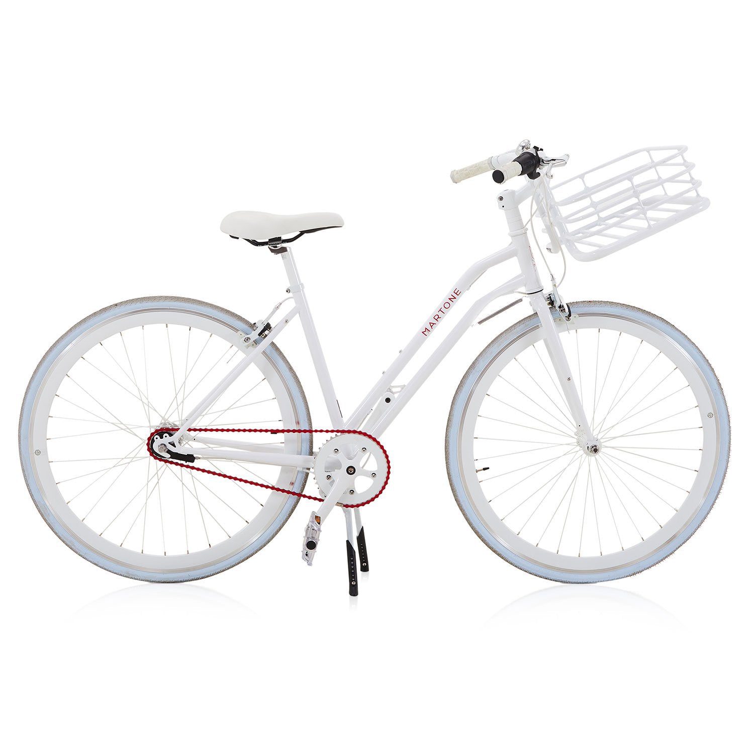 White Martone V3 Bicycle With Basket - Gil & Roy Props
