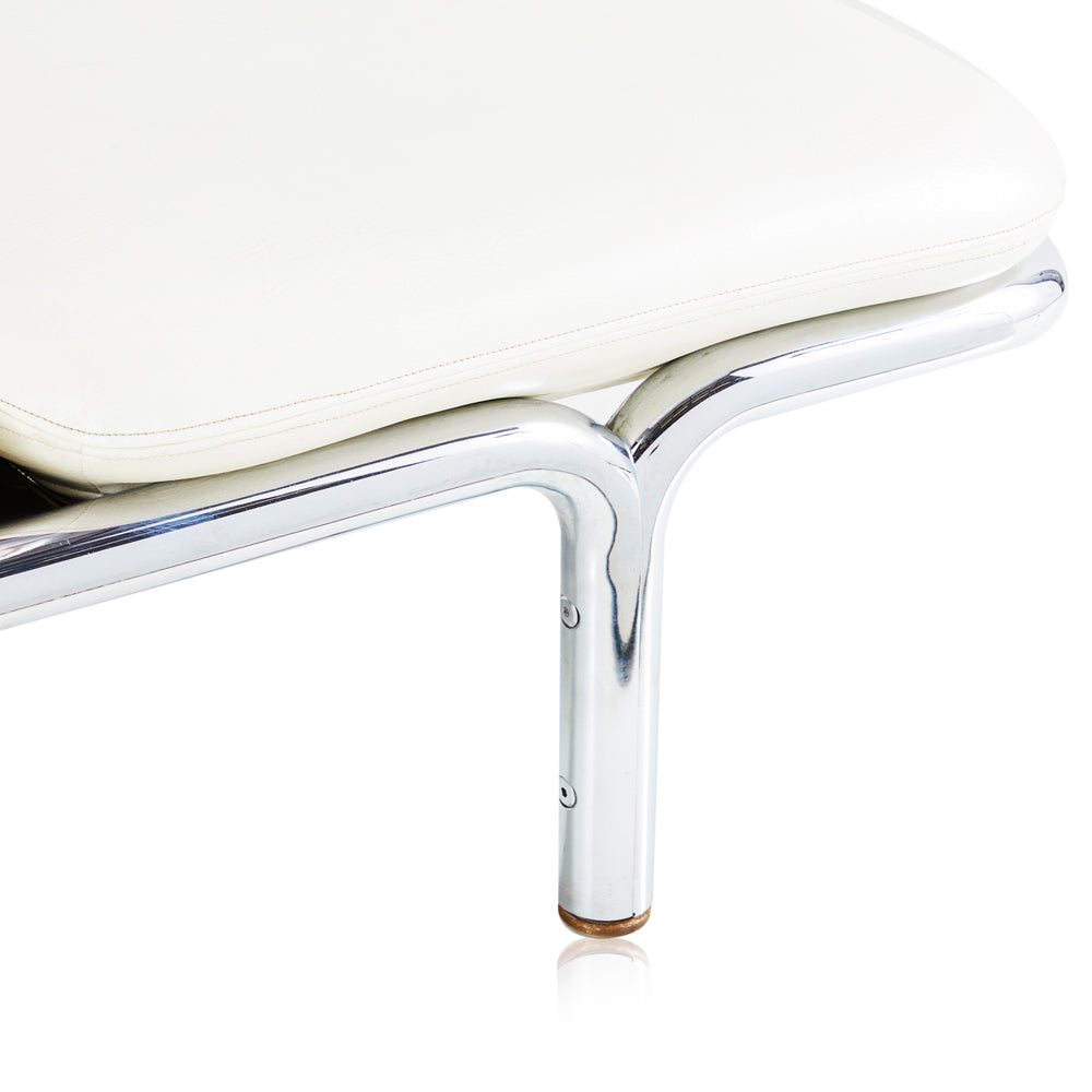 White Leather & Chrome Chiclet 3 Seater Bench