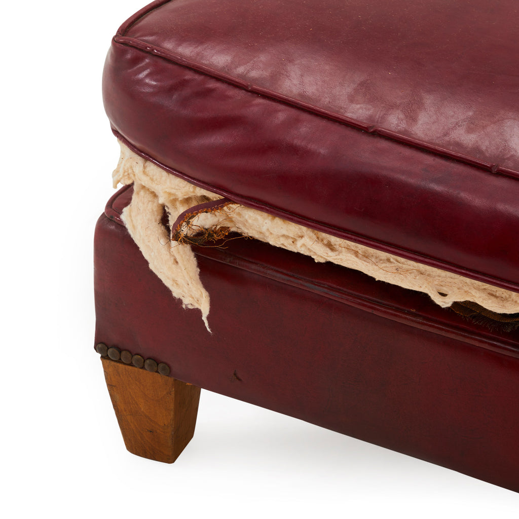 Red Distressed Leather Ottoman