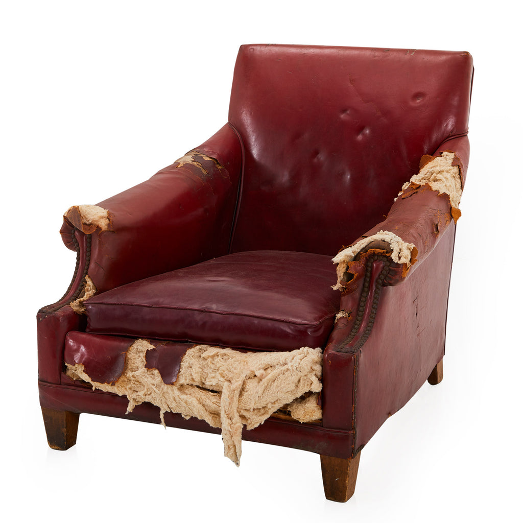 Red Distressed Leather Lounge Chair