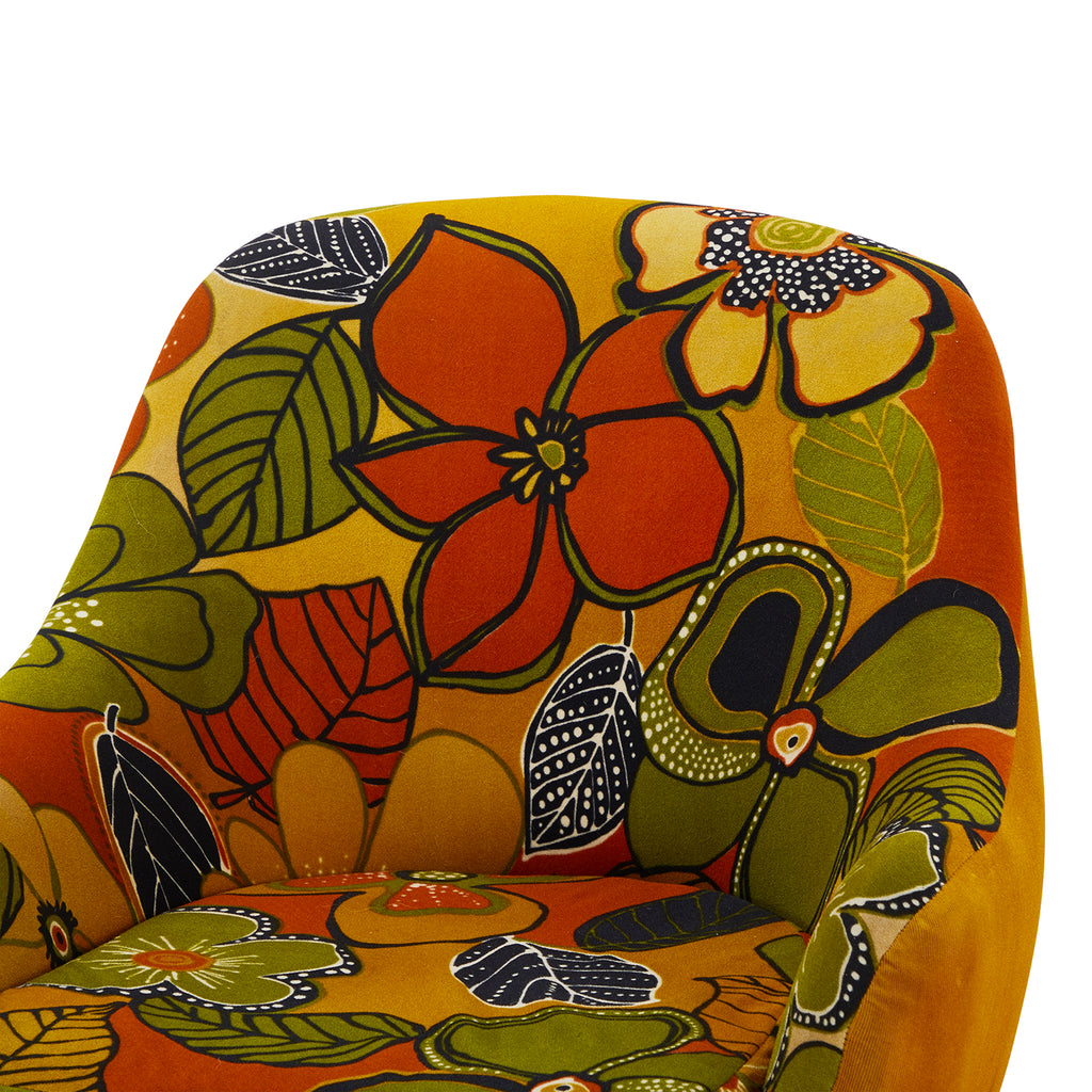 Orange Bold Floral Vintage Lounge Chair