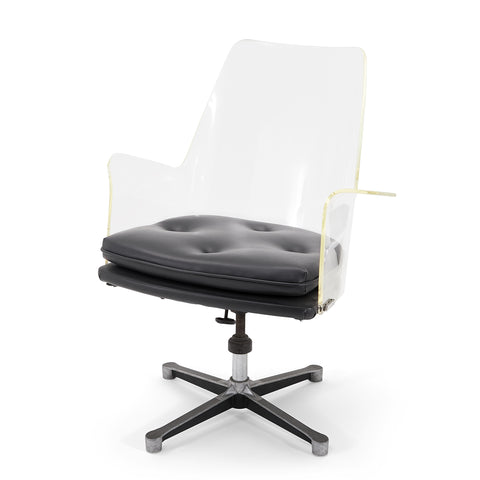 Lucite & Black Leather Arm Chair