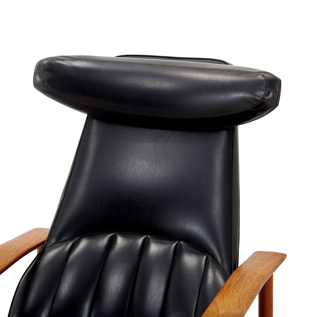 Black Leather Low T-Back Wood Armchair