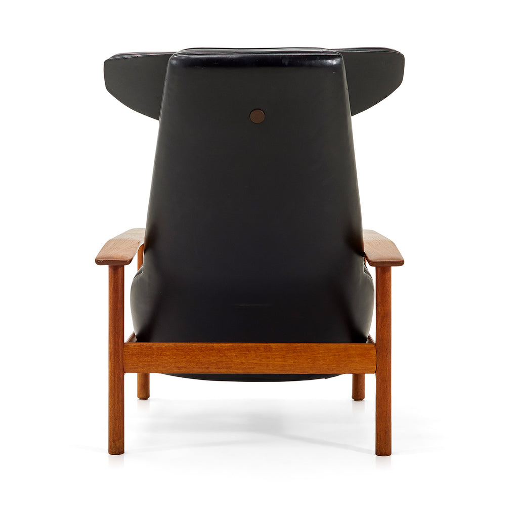 Black Leather Low T-Back Wood Armchair
